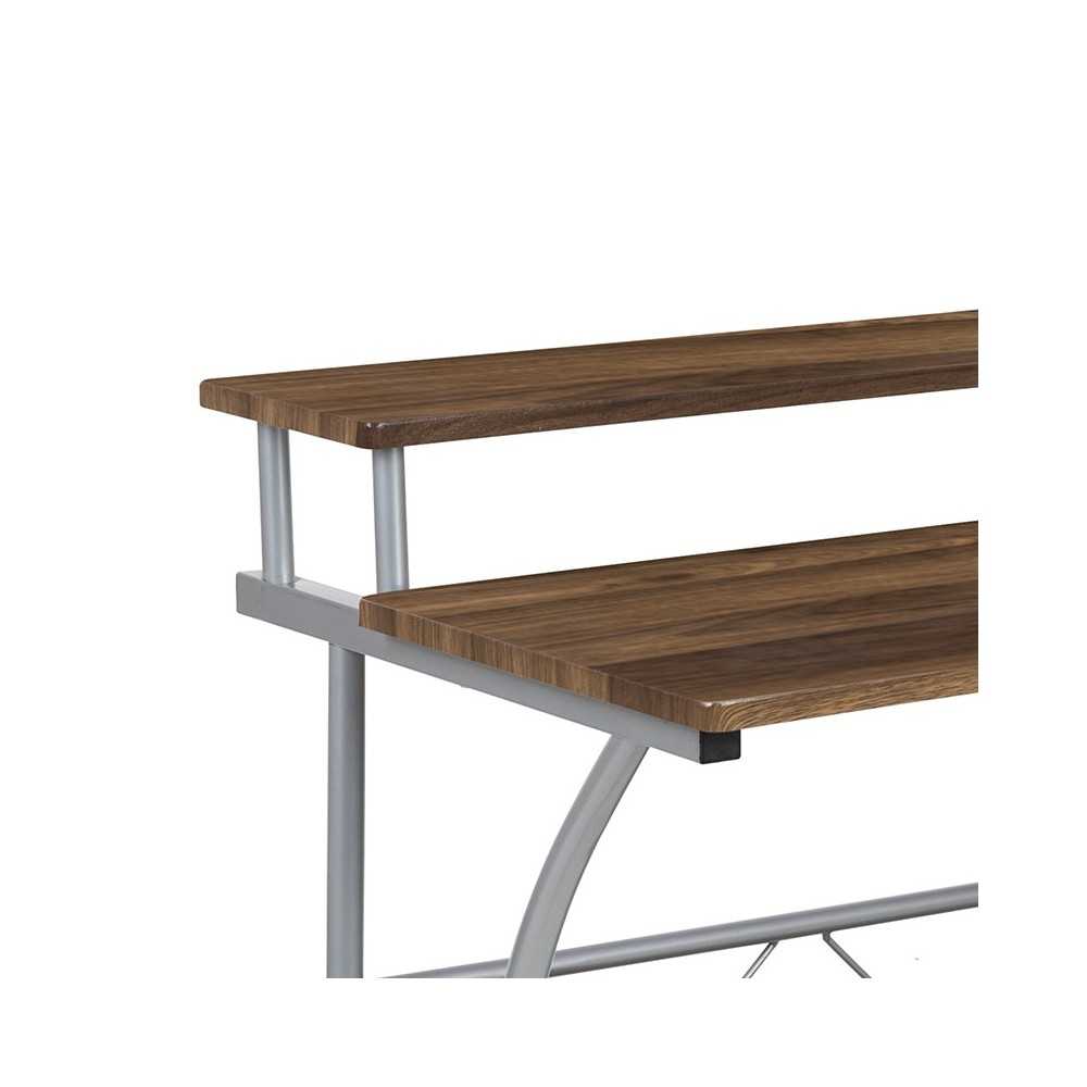 Clifton Rustic Walnut Computer Desk with Top and Lower Storage Shelves