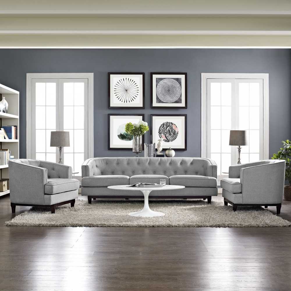 Coast Living Room Set Set of 3, Light Gray