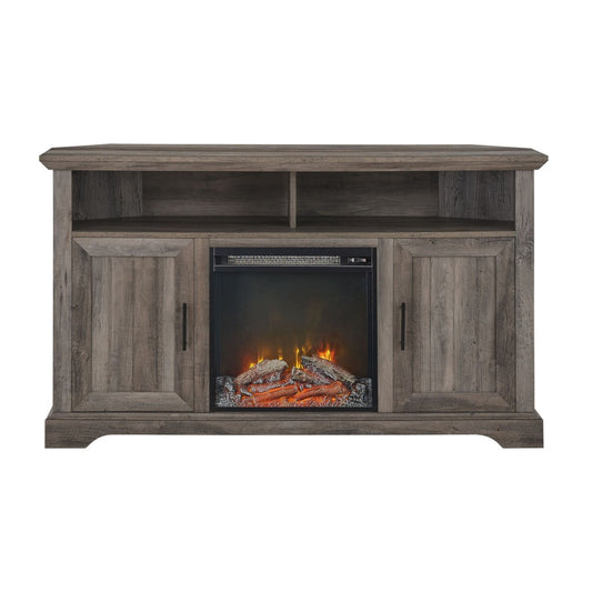 Coastal Grooved Door Fireplace Corner TV Stand for TVs up to 60" - Gray Wash