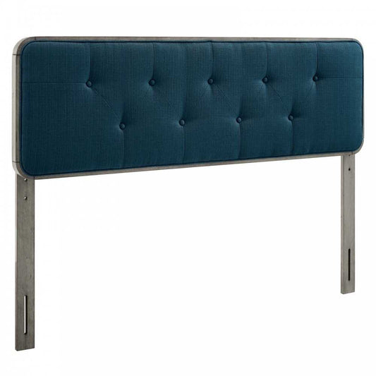 Collins Tufted Full Fabric and Wood Headboard, Gray Azure