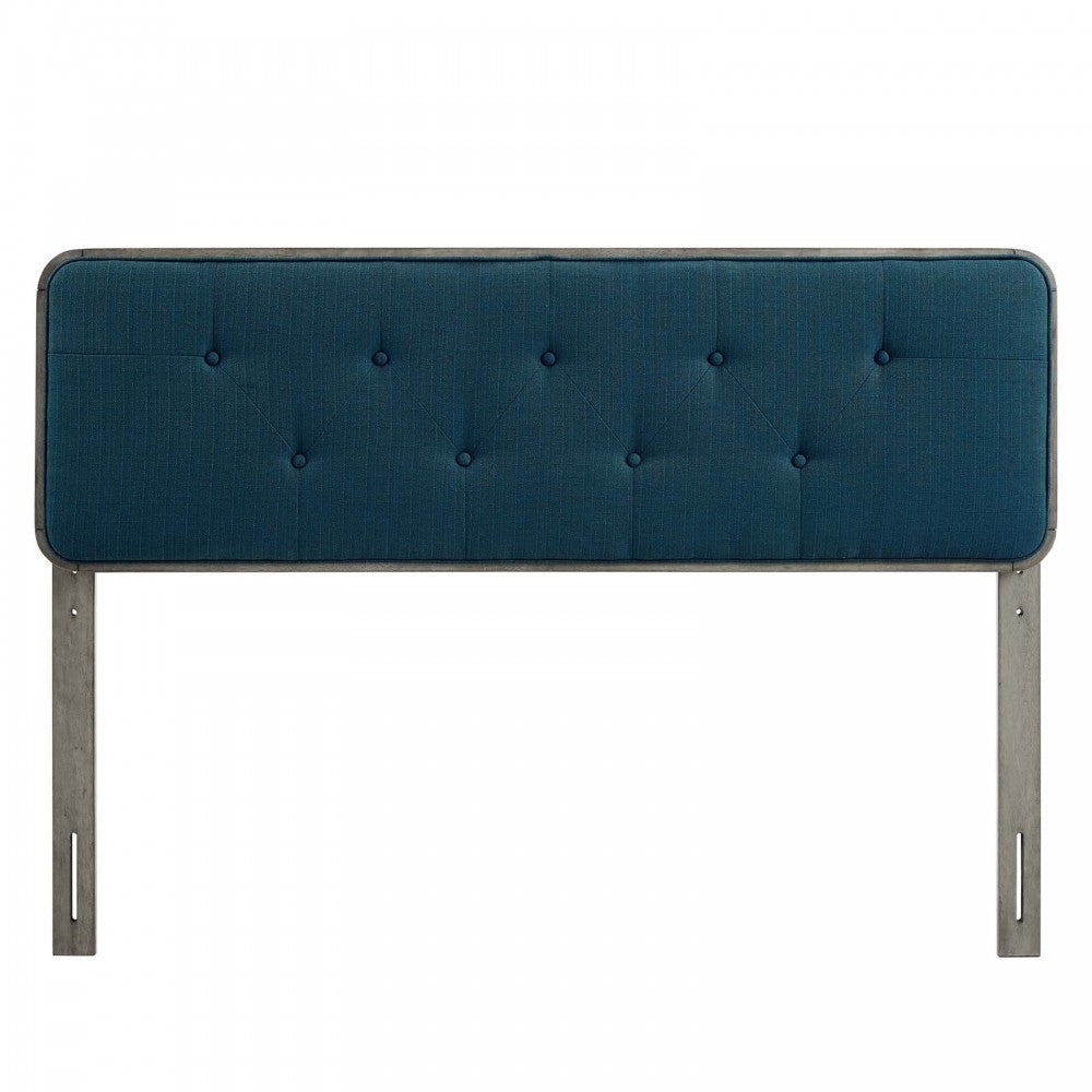 Collins Tufted Full Fabric and Wood Headboard, Gray Azure