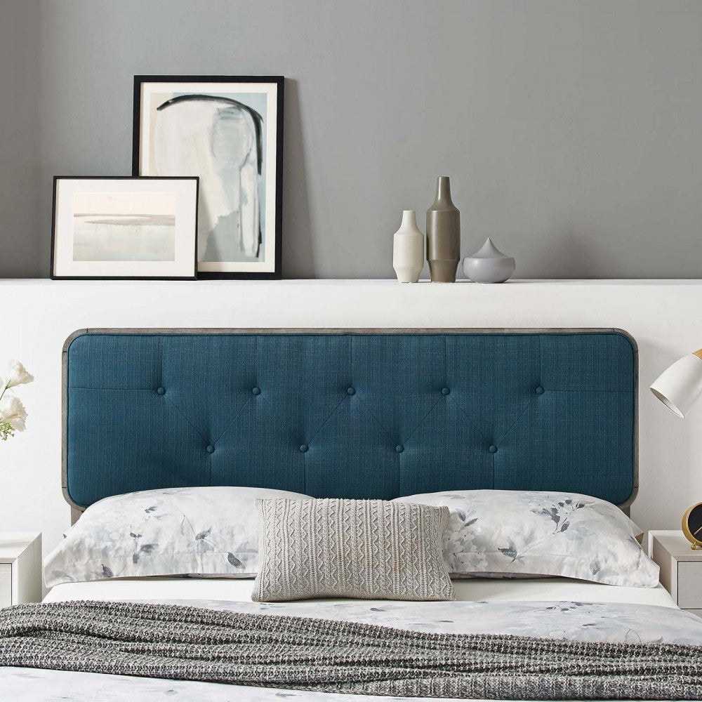 Collins Tufted Full Fabric and Wood Headboard, Gray Azure