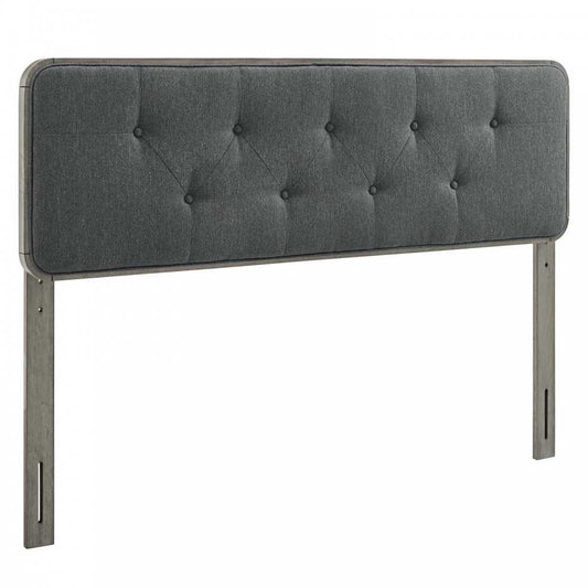 Collins Tufted Full Fabric and Wood Headboard, Gray Charcoal