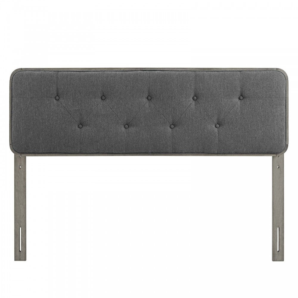 Collins Tufted Full Fabric and Wood Headboard, Gray Charcoal