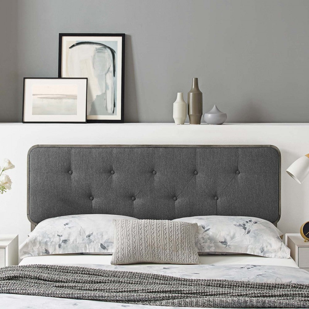 Collins Tufted Full Fabric and Wood Headboard, Gray Charcoal