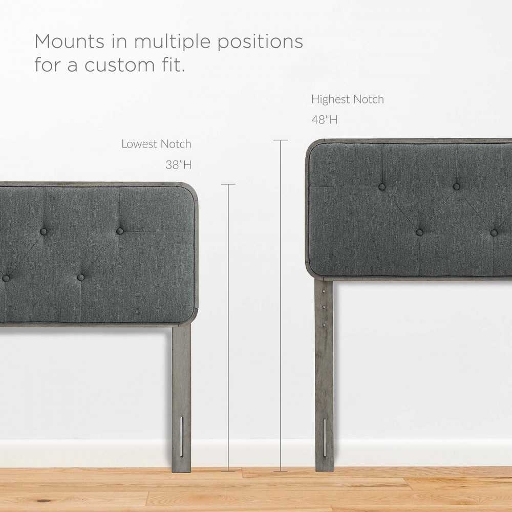 Collins Tufted Full Fabric and Wood Headboard, Gray Charcoal