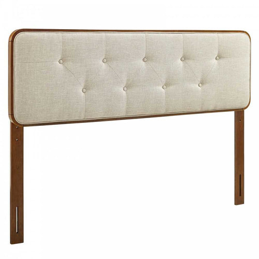 Collins Tufted Full Fabric and Wood Headboard, Walnut Beige