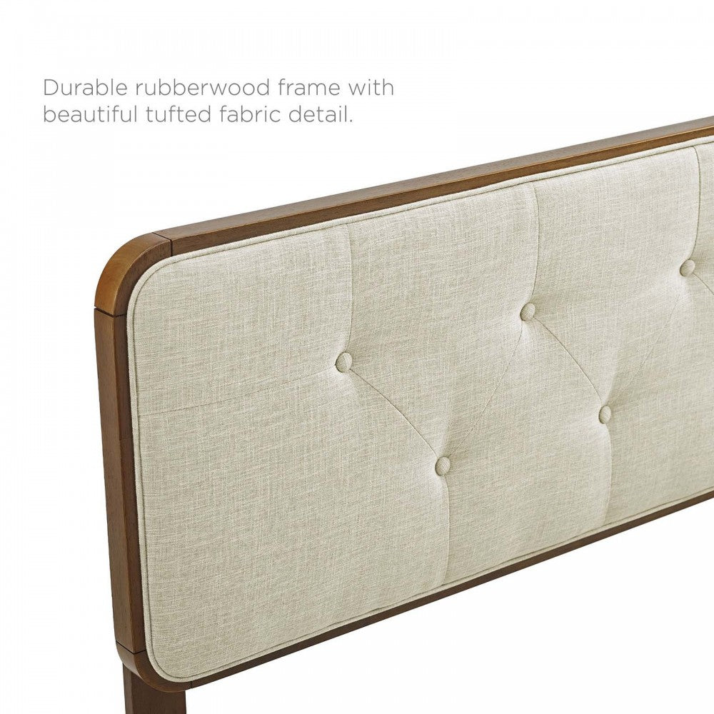 Collins Tufted Full Fabric and Wood Headboard, Walnut Beige