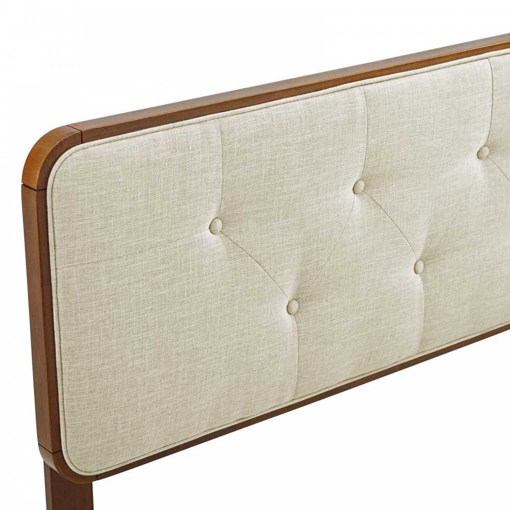 Collins Tufted Full Fabric and Wood Headboard, Walnut Beige