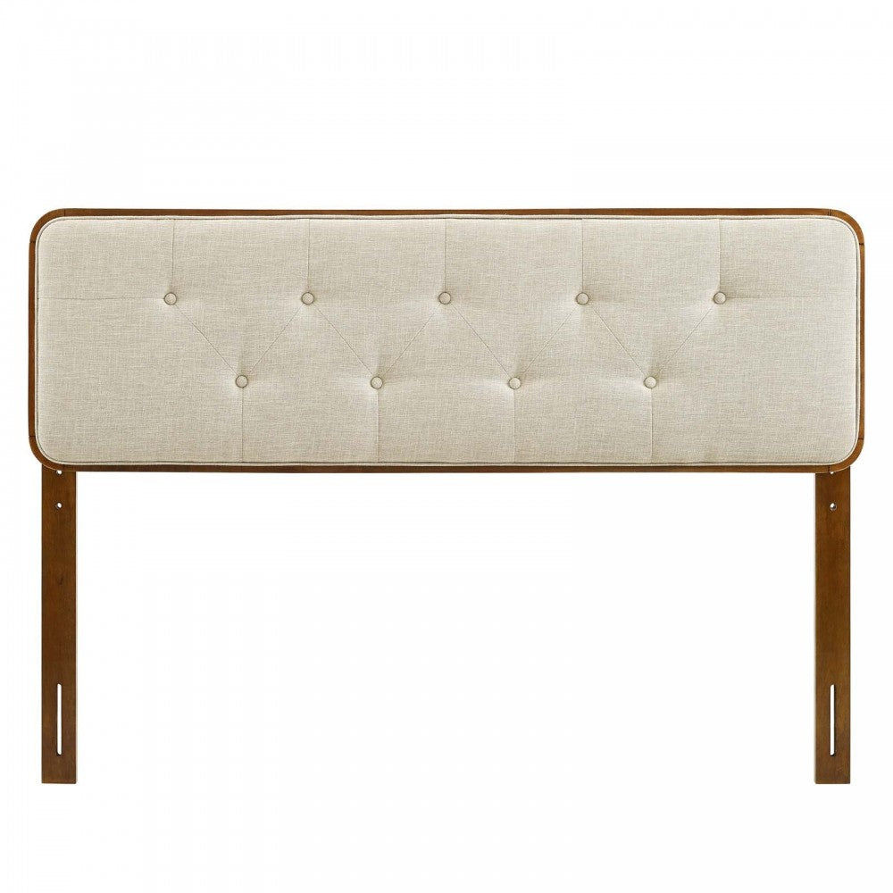 Collins Tufted Full Fabric and Wood Headboard, Walnut Beige