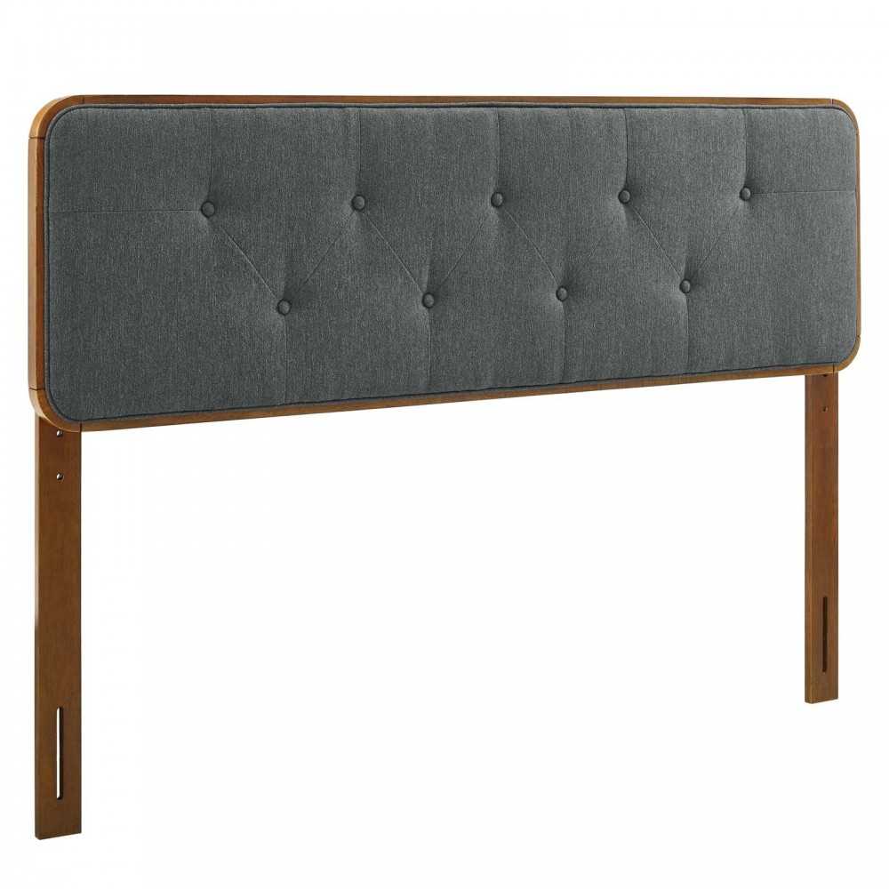 Collins Tufted Full Fabric and Wood Headboard, Walnut Charcoal