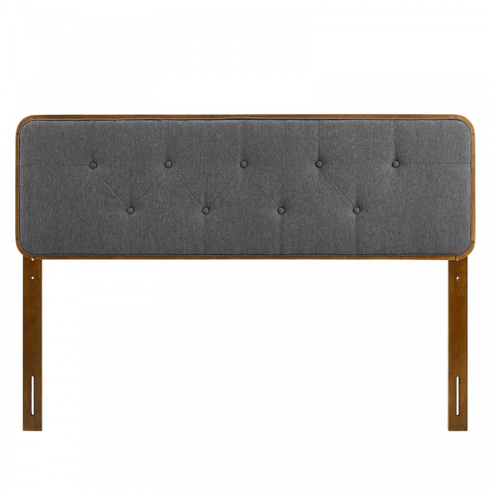 Collins Tufted Full Fabric and Wood Headboard, Walnut Charcoal