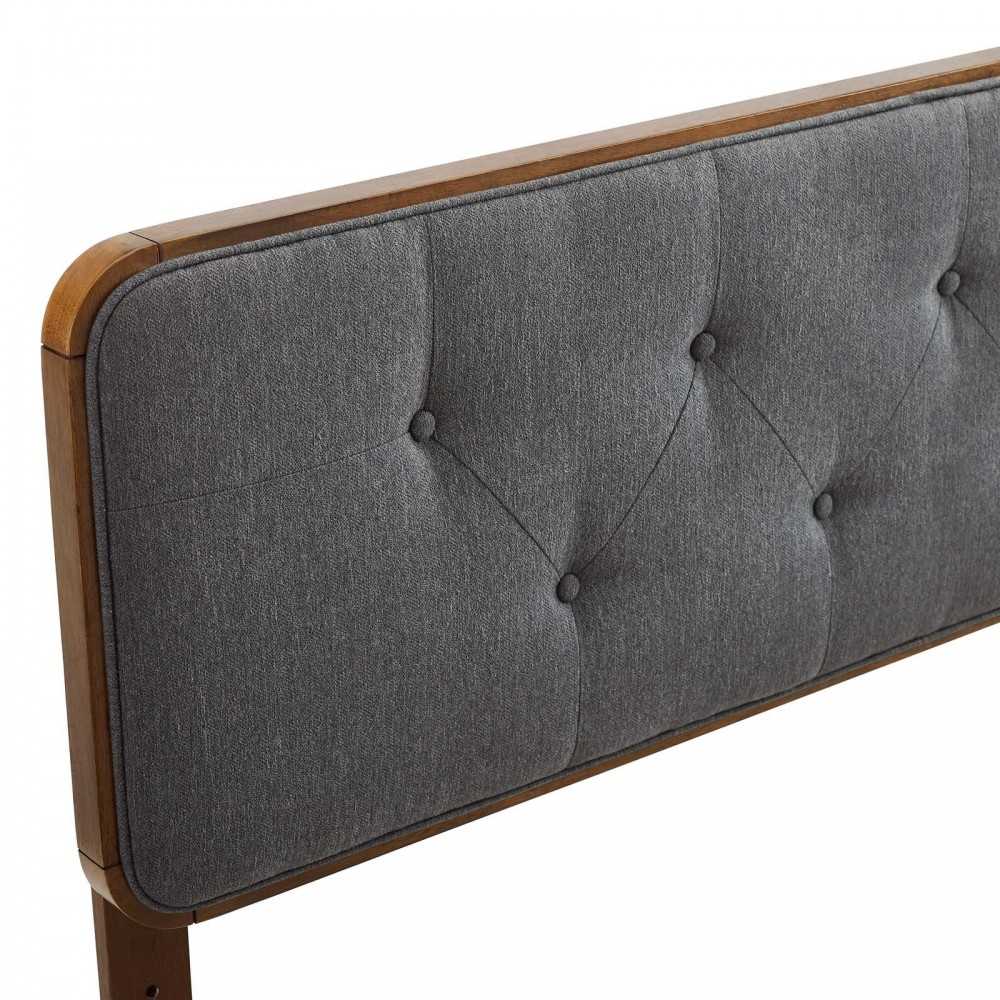 Collins Tufted Full Fabric and Wood Headboard, Walnut Charcoal