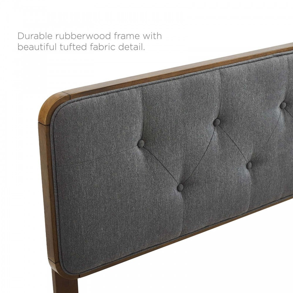 Collins Tufted Full Fabric and Wood Headboard, Walnut Charcoal