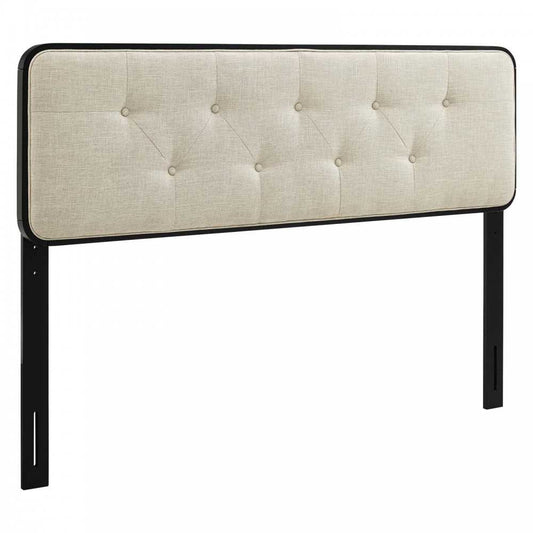 Collins Tufted Full Fabric and Wood Headboard, Black Beige