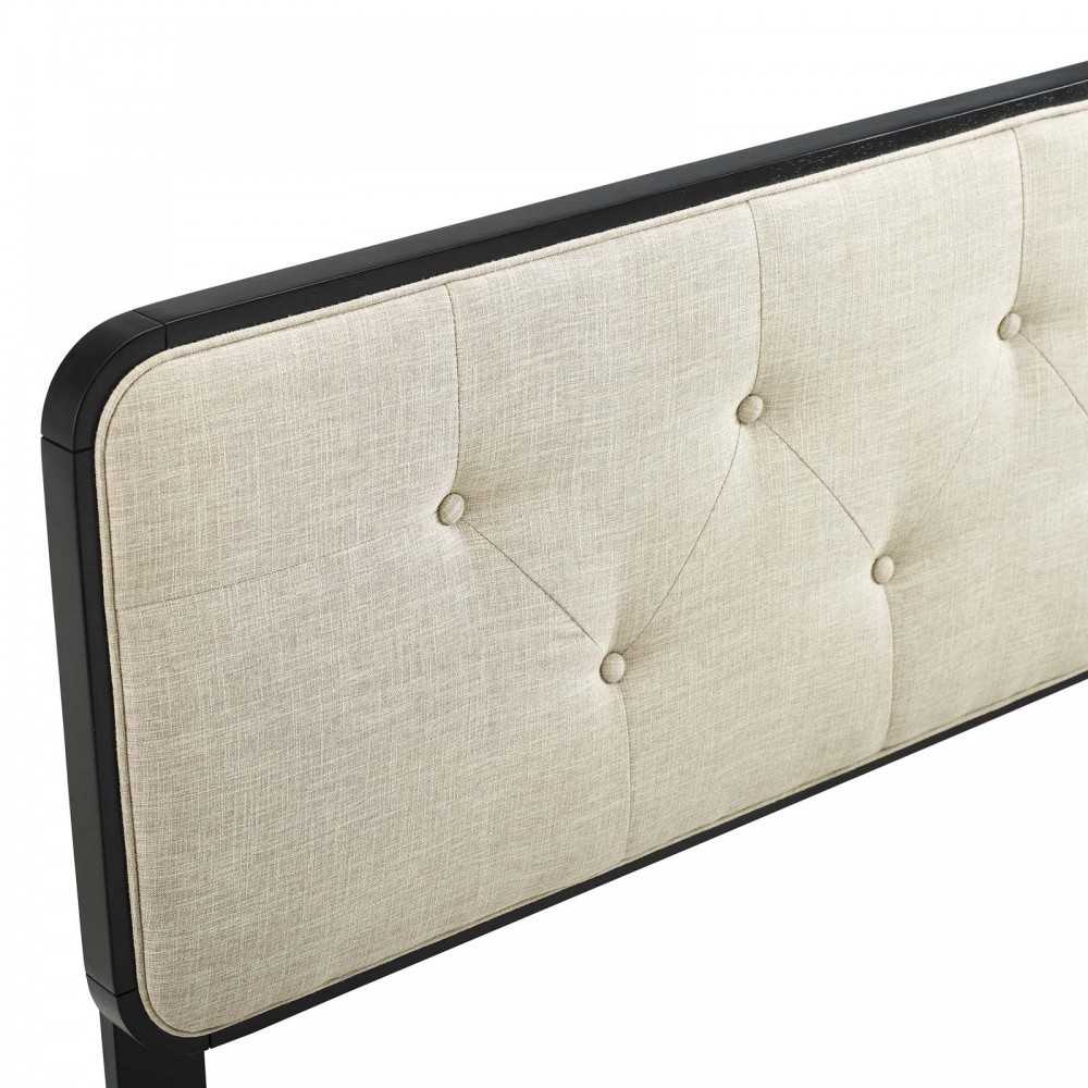 Collins Tufted Full Fabric and Wood Headboard, Black Beige