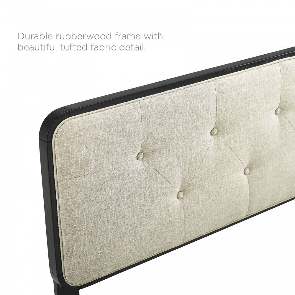 Collins Tufted Full Fabric and Wood Headboard, Black Beige