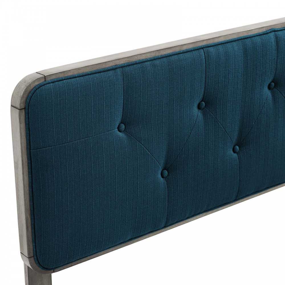 Collins Tufted King Fabric and Wood Headboard, Gray Azure