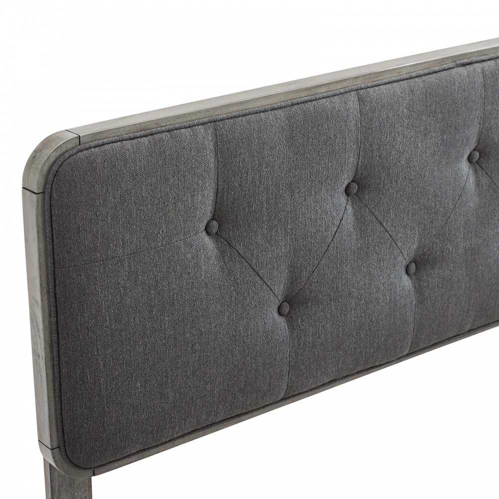 Collins Tufted King Fabric and Wood Headboard, Gray Charcoal