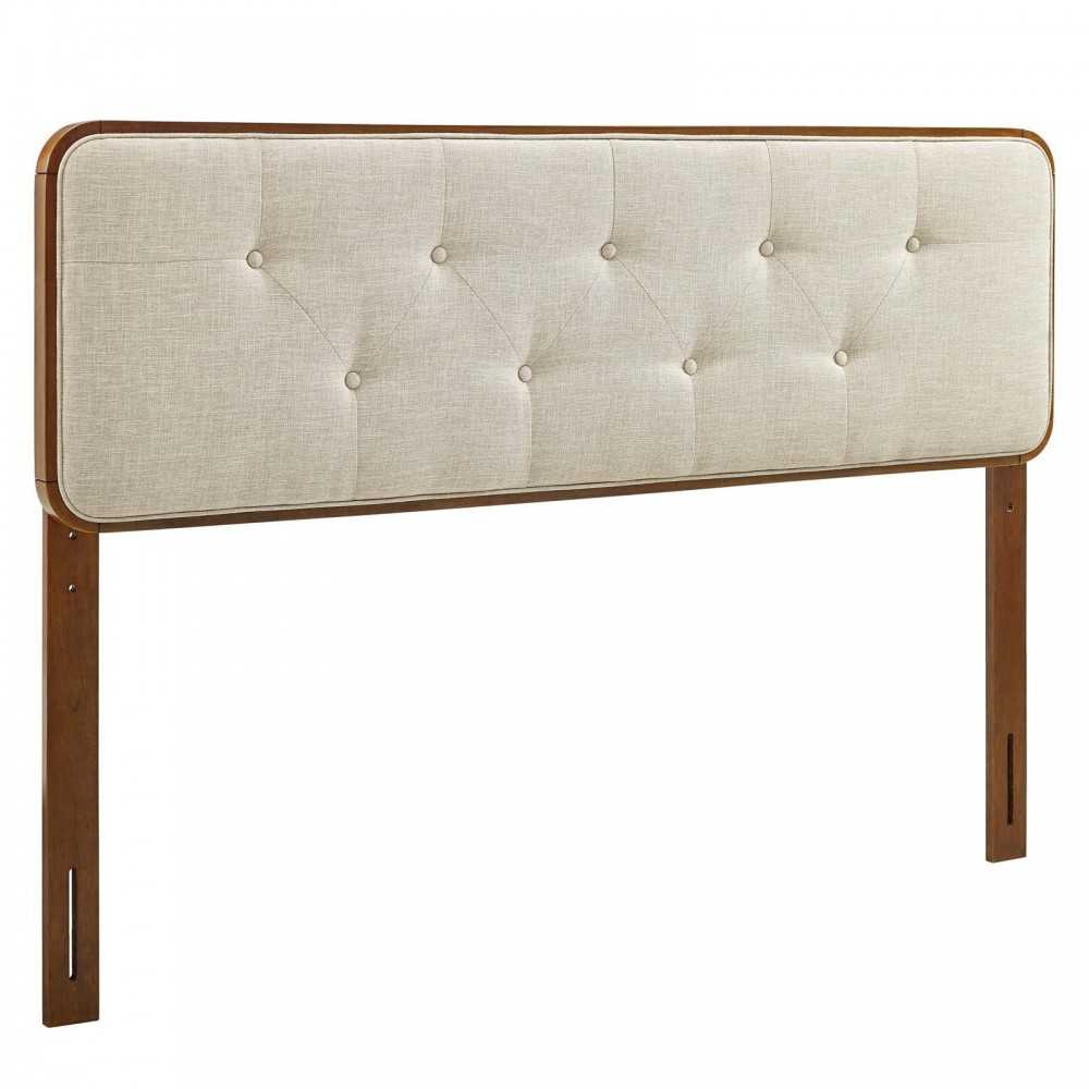 Collins Tufted Queen Fabric and Wood Headboard, Walnut Beige