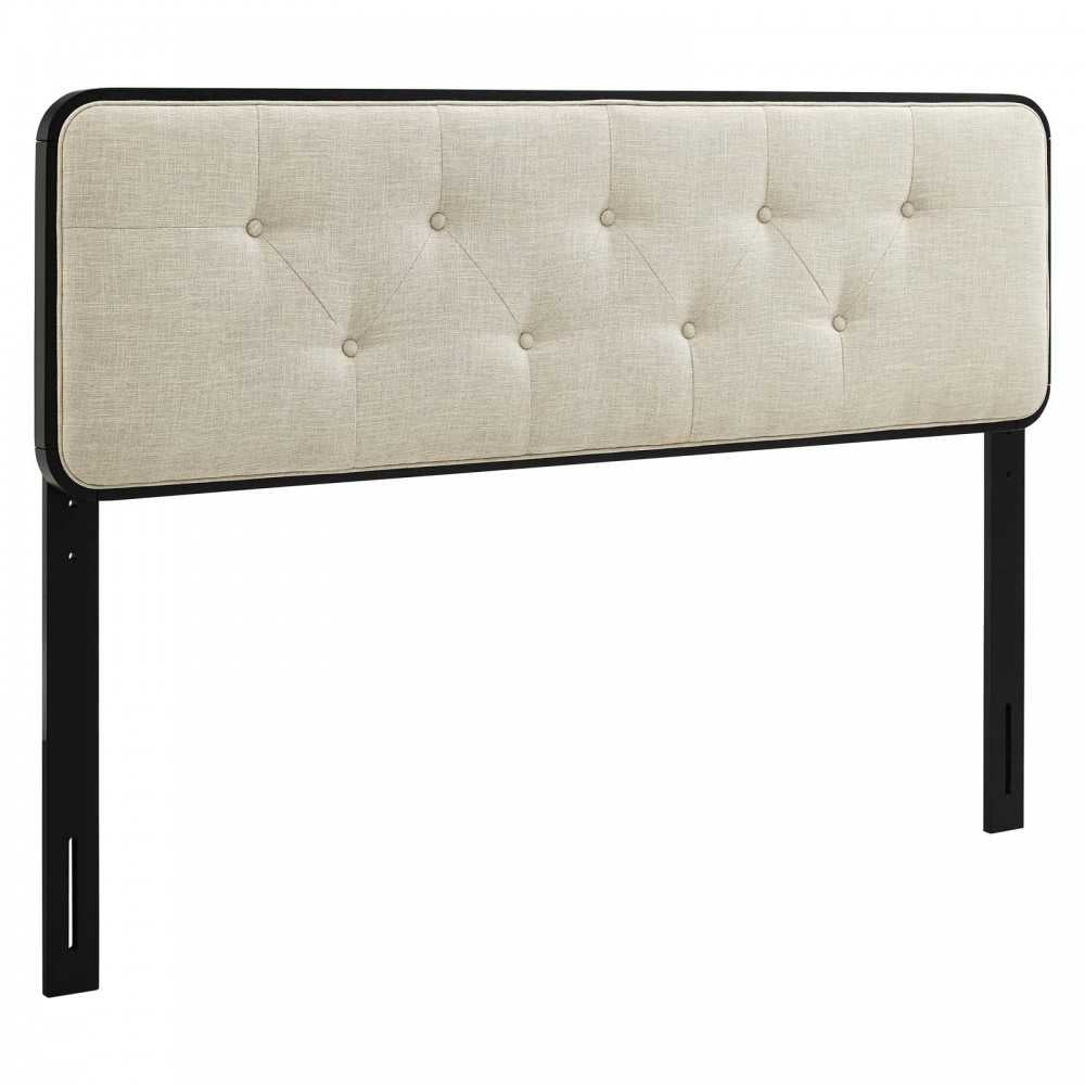 Collins Tufted Queen Fabric and Wood Headboard, Black Beige