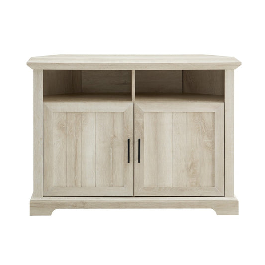 Columbus 44" Grooved Door Corner TV Stand - White Oak