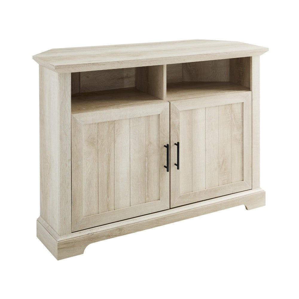 Columbus 44" Grooved Door Corner TV Stand - White Oak