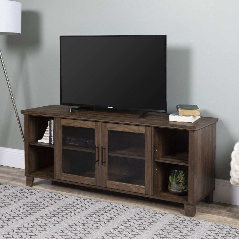 Columbus 58" TV Stand with Middle Doors - Dark Walnut