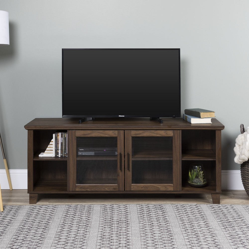 Columbus 58" TV Stand with Middle Doors - Dark Walnut