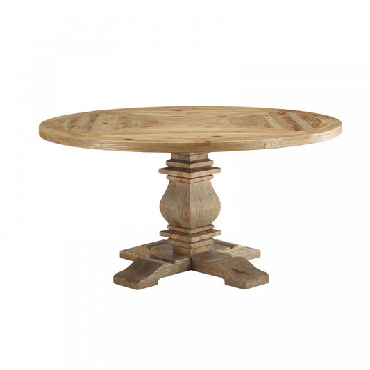 Column 59" Round Pine Wood Dining Table