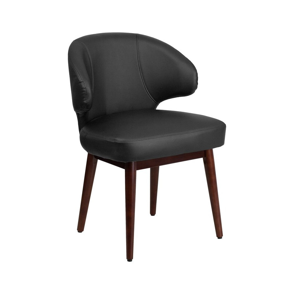 Comfort Back Series Black LeatherSoft Side Reception Chair with Walnut Legs