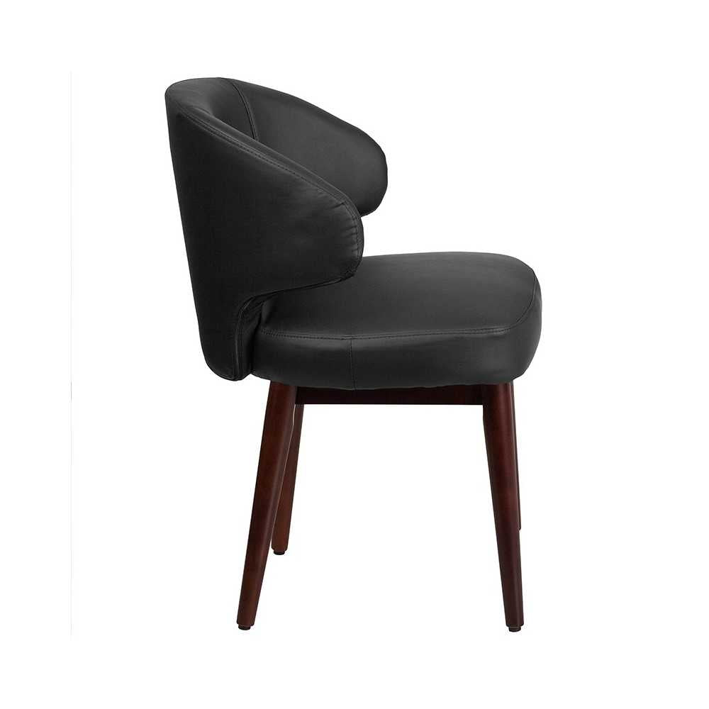 Comfort Back Series Black LeatherSoft Side Reception Chair with Walnut Legs