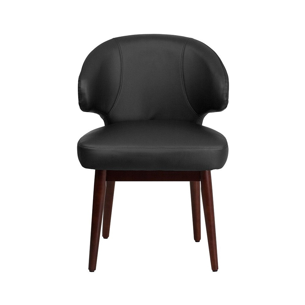 Comfort Back Series Black LeatherSoft Side Reception Chair with Walnut Legs