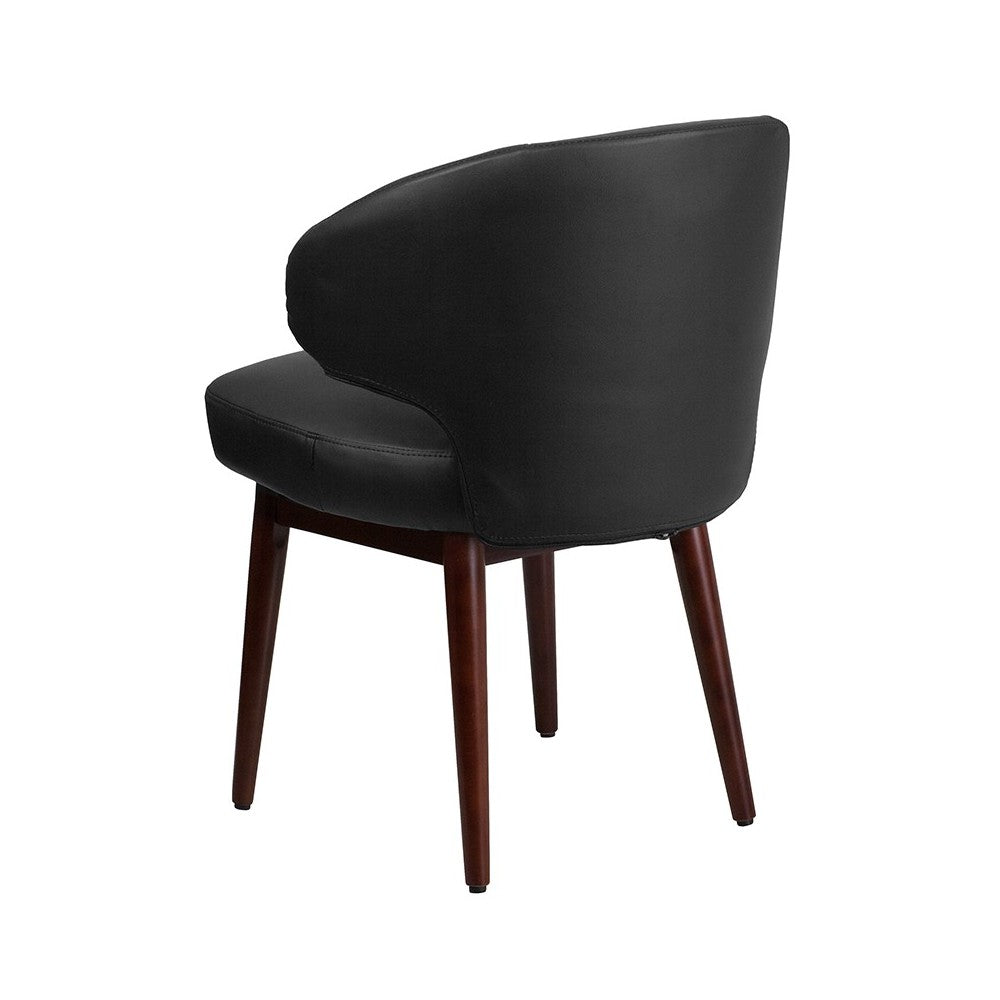 Comfort Back Series Black LeatherSoft Side Reception Chair with Walnut Legs