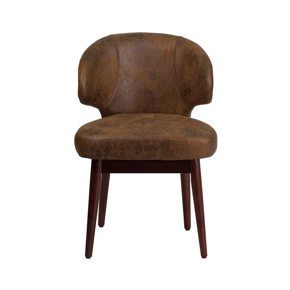 Comfort Back Series Bomber Jacket Microfiber Side Reception Chair with Walnut Legs