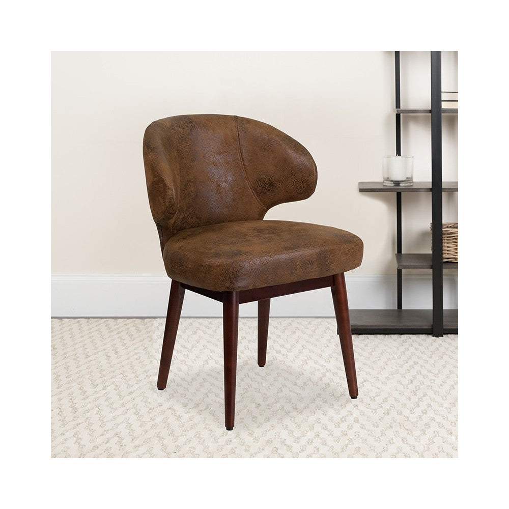 Comfort Back Series Bomber Jacket Microfiber Side Reception Chair with Walnut Legs