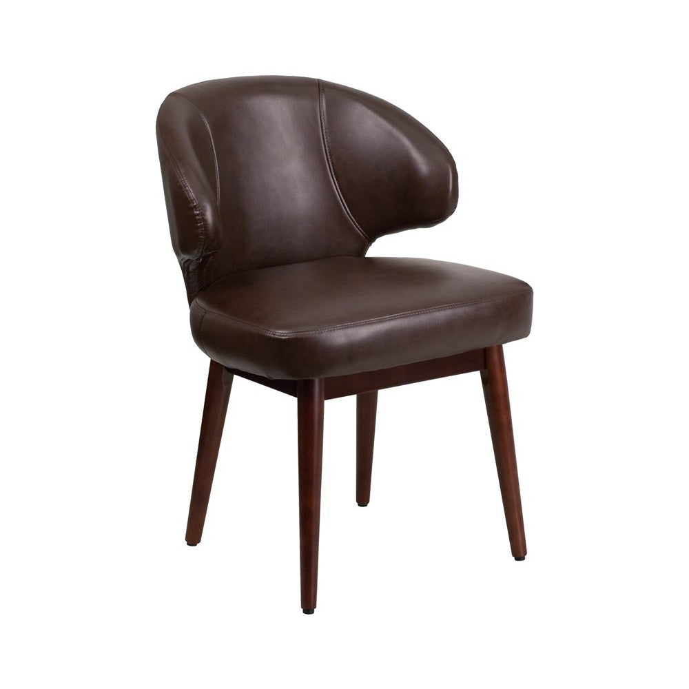 Comfort Back Series Brown LeatherSoft Side Reception Chair with Walnut Legs