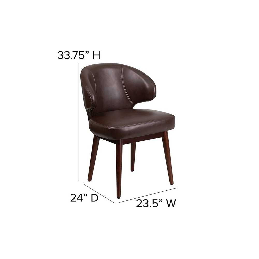 Comfort Back Series Brown LeatherSoft Side Reception Chair with Walnut Legs