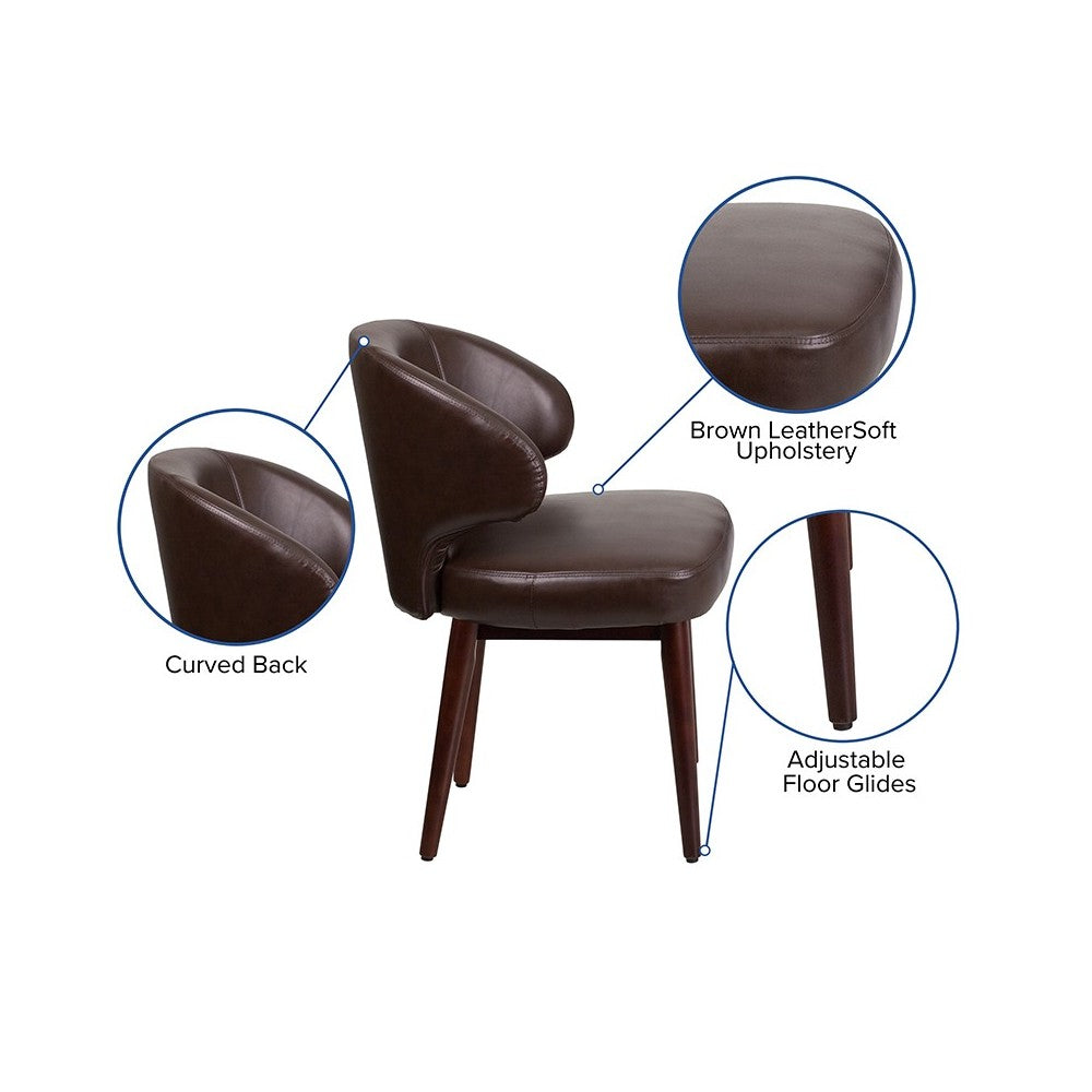Comfort Back Series Brown LeatherSoft Side Reception Chair with Walnut Legs