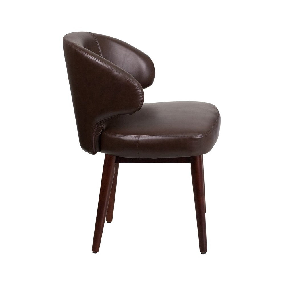 Comfort Back Series Brown LeatherSoft Side Reception Chair with Walnut Legs