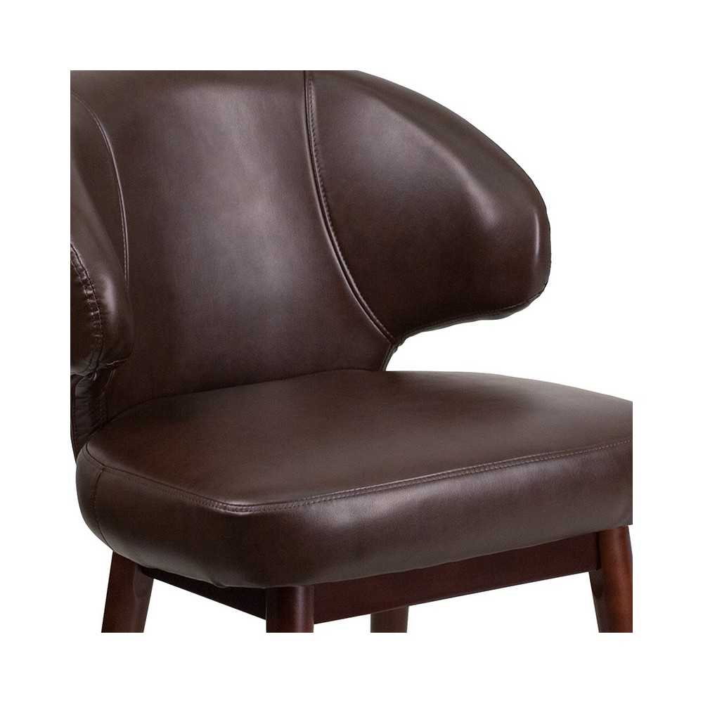 Comfort Back Series Brown LeatherSoft Side Reception Chair with Walnut Legs