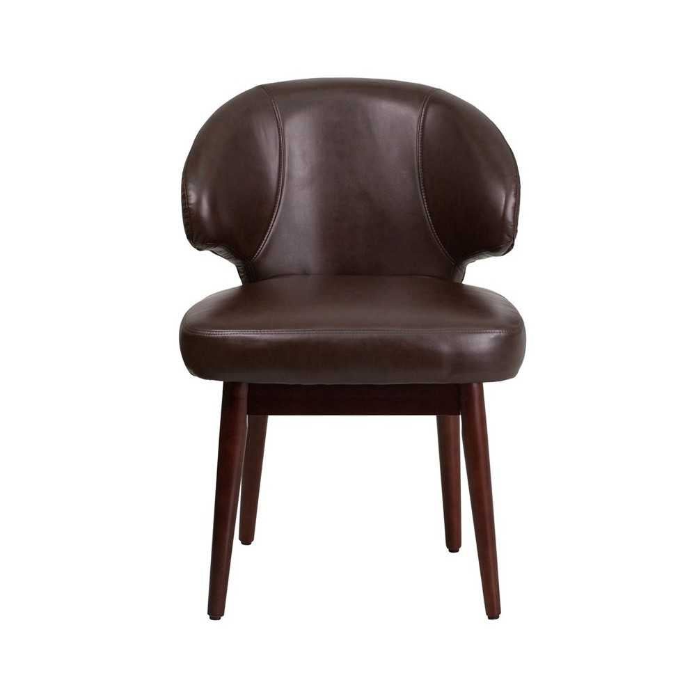 Comfort Back Series Brown LeatherSoft Side Reception Chair with Walnut Legs