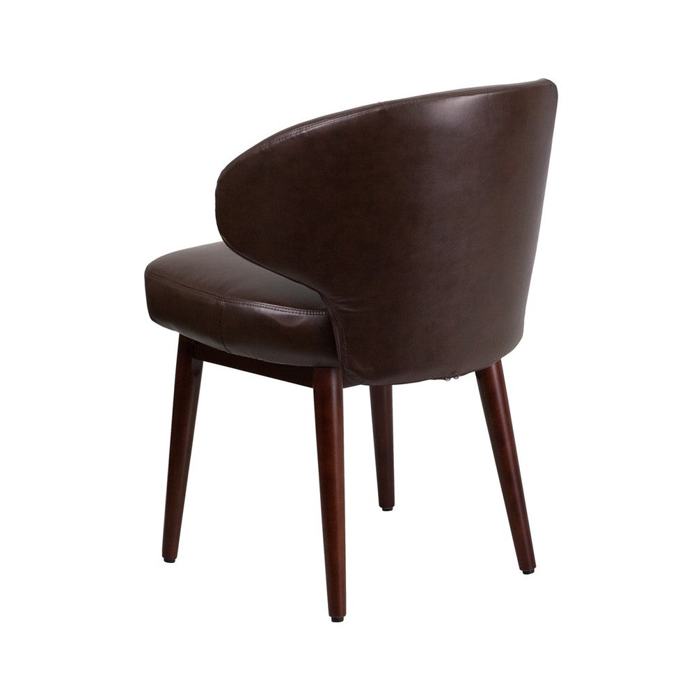 Comfort Back Series Brown LeatherSoft Side Reception Chair with Walnut Legs