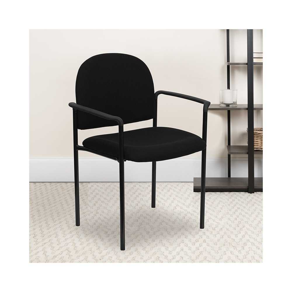 Comfort Black Fabric Stackable Steel Side Reception Chair with Arms