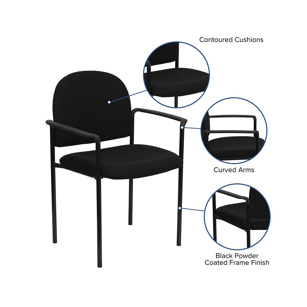 Comfort Black Fabric Stackable Steel Side Reception Chair with Arms