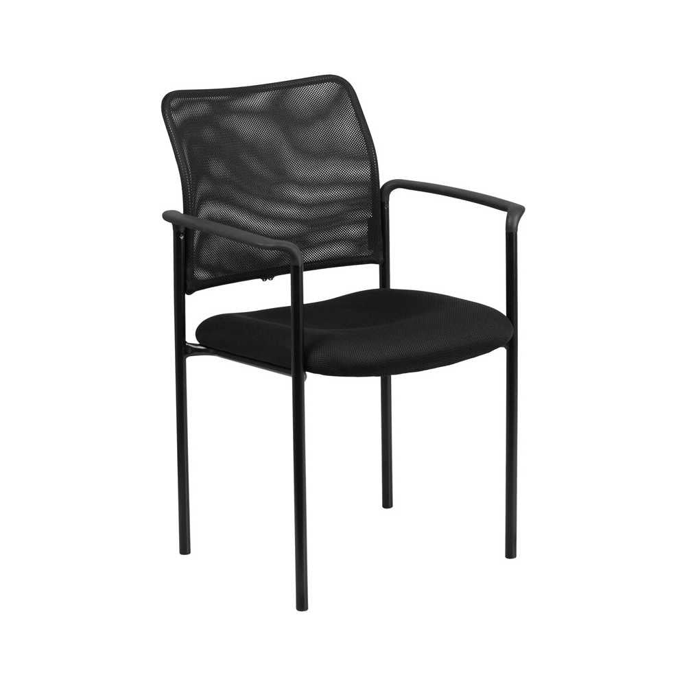 Comfort Black Mesh Stackable Steel Side Chair with Arms