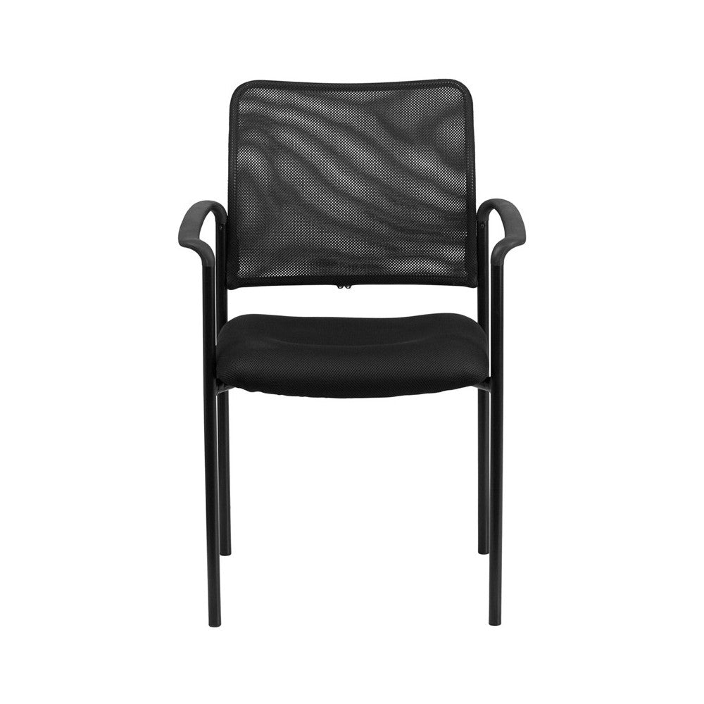Comfort Black Mesh Stackable Steel Side Chair with Arms