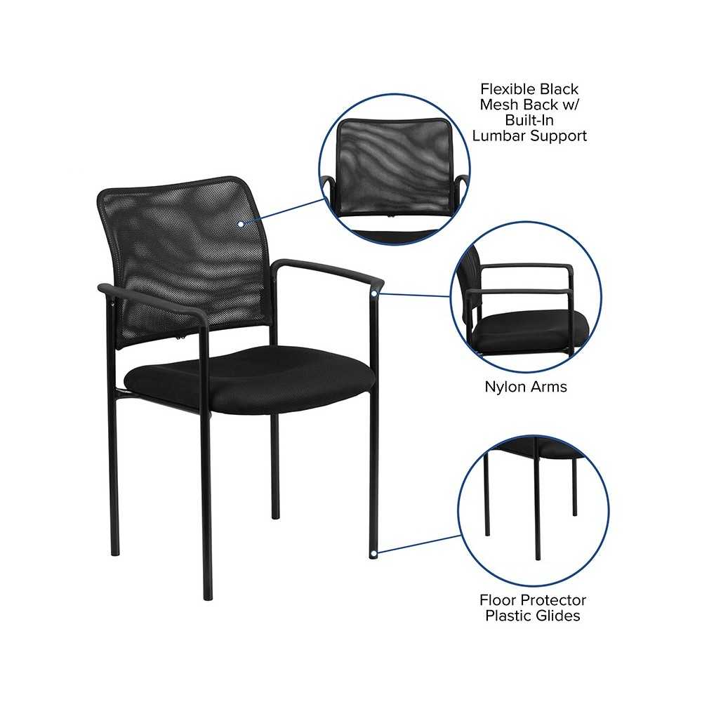 Comfort Black Mesh Stackable Steel Side Chair with Arms