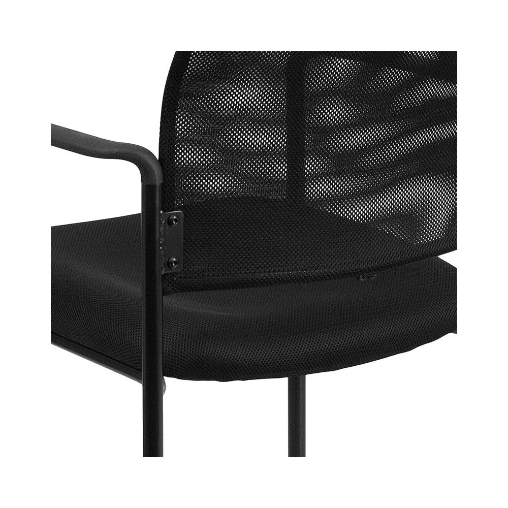 Comfort Black Mesh Stackable Steel Side Chair with Arms