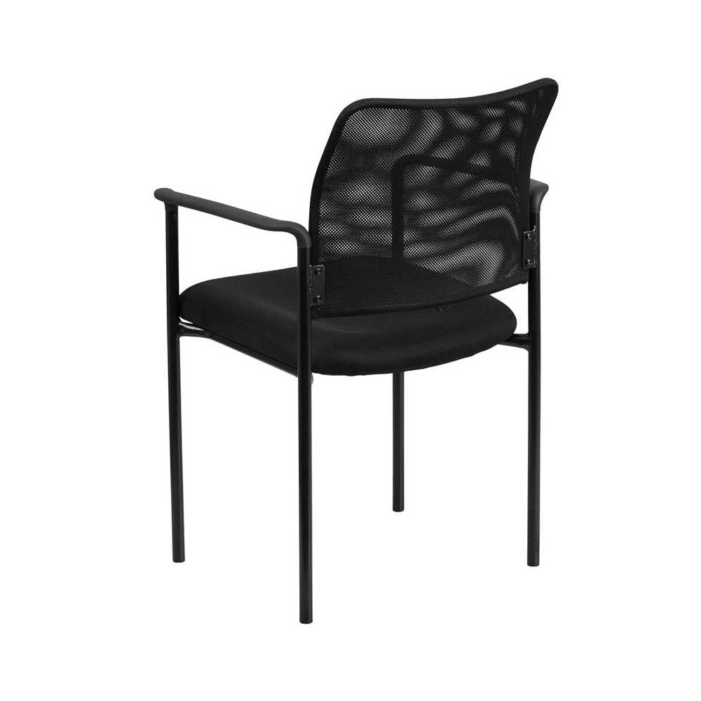 Comfort Black Mesh Stackable Steel Side Chair with Arms
